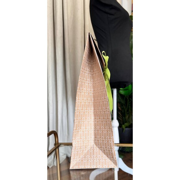 Tory Burch Geometric Pattern Gift Bag With Green Ribbon Tie 14" X 8" X 4" Premiu - Picture 4 of 5